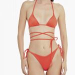 COSTUME DONNA MATINEE A TRIANGOLO CON LACCIO LUNGO E SLIP. TESSUTO A COSTINE COLOR ARANCIO