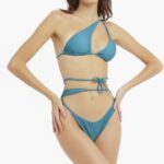 COSTUME DONNA MATINEE TRIANGOLO "STORTO" E BRASILIANA CON LACCIO LUNGOLO IN LUREX COLOR VERDE PETROLIO