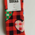 CALZINI HAPPY SOCKS BASE ROSSA A SCACCHI CON CUORI