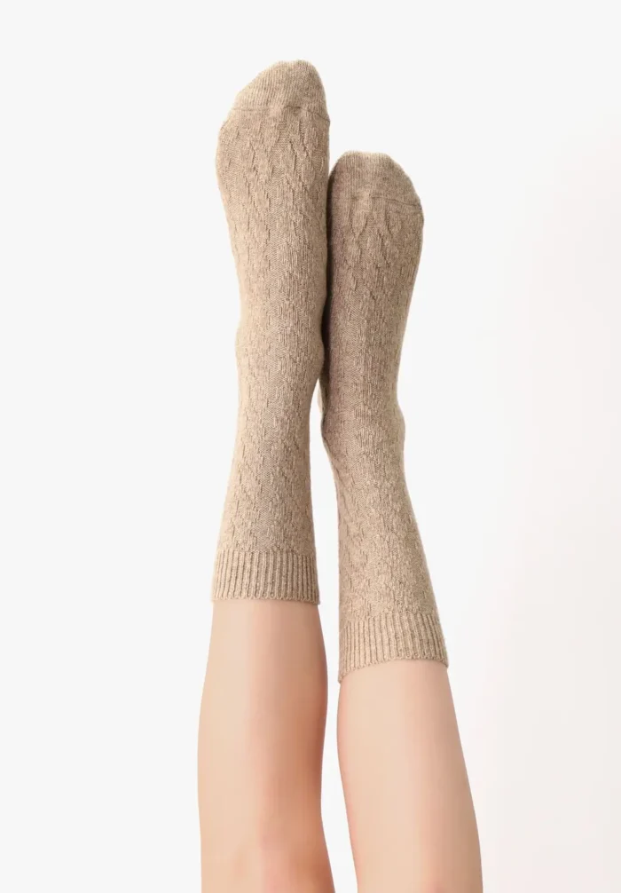 CALZINO DONNA GWEN OROBLU IN LANA E CASHMERE CON TRECCE NEL COLOR BEIGE
