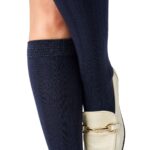 GAMBALETTO DONNA CON LANA MOTIVO A COSTINE CON BORDO IN LAMè COLOR BLU