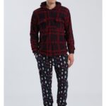 VESTAGLIA IN PILE UOMO CON ZIP A SCACCHI BLU E ROSSO