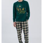 PIGIAMA UOMO HAPPY PEOPLE A GIROCOLLO VERDE "IN AUTUNNO NON CADONO SOLO LE FOGLIE"