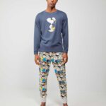 PIGIAMA UOMO SNOPPY GISELA IN CALDO COTONE MAGLIA BLU CON STAMPA E PANTALONE SUPER COLORATO A FANTASIA