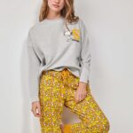 PIGIAMA DONNA GISELA SNOOPY MAGLIA GRIGIA E PANTALONE GIALLO