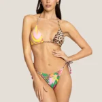 COSTUME DONNA 4GIVENESS ESTATE 2025. TRIANGOLO A DUE PEZZI CON IMBOTTITURA ESTRAIBILE E SLIP CON LACCETTI FINI LATERALI. FANTASIA FLOREALE E LEOPARDATA