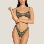 COSTUME DONNA 4GIVENESS A TOP E BRASILIANA A V VERDE MILITARE, TRAFORATO CON PAILLETTES