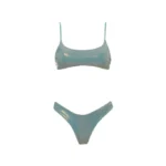 COSTUME DONNA ESTATE 2025 MATINEE. TOP CON IMBOTTITURA ESTRAIBILE, BRETELLINA REGOLABILE E BELLISSIMA BRASILIANA. COLORE VERDE TIFFANY LUCIDO