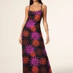 VESTITO MARE DONNA EFFEK ESTATE 2025. ABITO LUNGO CON BRETELLINA FINA E SPLENDIDO SCOLLO SULLA SCHIENA