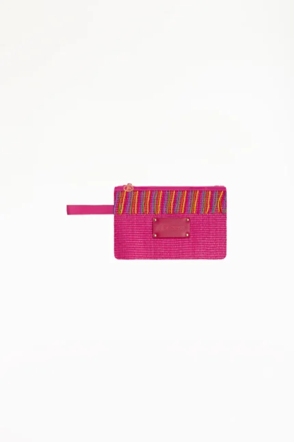 POCHETTE MARE 4GIVENESS IN RAFIA FUCSIA CON PERLINE