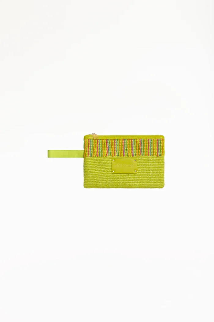 POCHETTE MARE 4GIVENESS IN RAFIA VERDE CON PERLINE