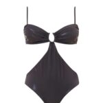 COSTUME DONNA INTERO MATINEE DELLA COLLEZIONE ESTATE 2025. LAMINATO NERO CON DETTAGLIO TRA LE COPPE