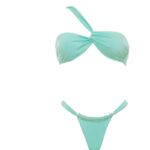 COSTUME DONNA MATINEE DELLA STAGIONE ESTATE 2025. FASCIA MONOSPALLA E BRASILIANA A TENDINA COLOR VERDE ACQUA