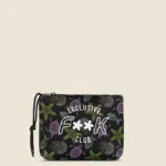 POCHETTE MARE EFFEK IN NEOPRENE DELLA COLLEZIONE ESTATE 2025. BASE NERA CON DISEGNI LEGGERI COLORATI