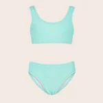 COSTUME BIMBA EFFEK A DUE PEZZI DELLA STAGIONE ESTATE 2025. TOP E SLIP TESSUTO SPUGNA A COSTINE NEL COLORE VERDE ACQUA