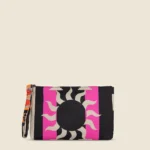 POCHETTE MARE EFFEK IN CANVAS DELLA STAGIONE ESTATE 2025. FANTASIA TRIBALE CON RIGHE NERE E BEIGE