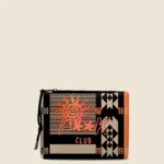 POCHETTE MARE EFFEK IN NEOPRNE DELLA COLLEZIONE ESTATE 2025. FANTASIA TRIBALE E RICHE NERE E BEIGE