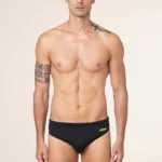 COSTUME UOMO EFFEK A SLIP DELLA STAGIONE ESTATE 2025. COLORE NERO CON SCRITTA GIALLA