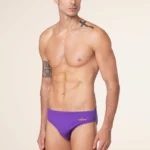COSTUME UOMO EFFEK A SLIP DELLA STAGIONE ESTATE 2025 NEL COLORE VIOLA CON LOGO ARANCIO