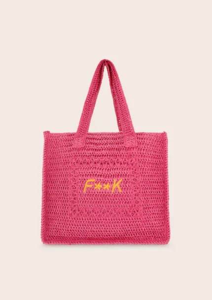 BORSA MARE EFFEK IN RAFIA QUADRATA DELLA COLLEZIONE ESTATE 2025 CON LOGO RICAMATO
