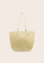 BORSA MARE EFFEK IN RAFIA DELLA STAGIONE ESTATE 2025 IN RAFIO BEIGE CHIARO CON MANICO LUNGO E LOGO RICAMATO NERO