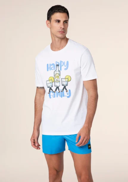 TSHIRT UOO EFFEK DELLA STAGIONE ESTATE 2025 BIANCA CON STAMPA GIN FAMILY