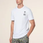 MAGLIETTA TSHIRT UOMO EFFEK DELLA STAGIONE ESTATE 2025. COLORE BIANCA CON SCRITTA IBIZA BEACHCLUB RICAMATA NERA