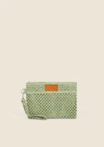 POCHETTE MARE DONNA ME FUI DELLA STAGIONE ESTATE 2025. IN RAFIA CON CERNIERA E LACCETTO PER POLSO NEL BELLISSIMO COLOR VERDE SALVIA