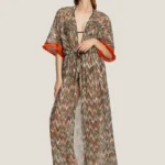 KAFTANO LUNGO 4GIVENESS IN TESSUTO TRAFORATO CON MINI PAILLETTES IN TAGLIA UNICA