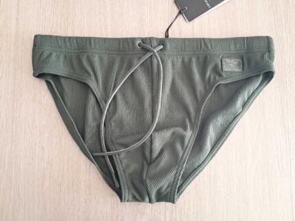 COSTUME UOMO DELLA STAGIONE ESTATE 2025 A SLIP EMPORIO ARMANI TESSUTO A NIDO D'APE NEL COLORE VERDE MILITARE