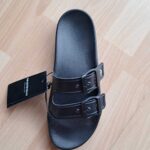 CIABATTA MARE DONNA EMPORIO ARMANI NERA CON DOPPIA FIBBIA A PICCOLO LOGO LATERALE