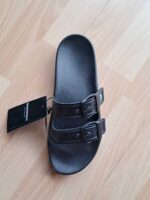 CIABATTA MARE DONNA EMPORIO ARMANI NERA CON DOPPIA FIBBIA A PICCOLO LOGO LATERALE