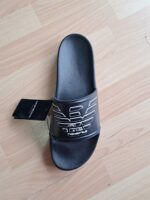 CIABATTA MARE UOMO EMPORIO ARMANI NERA CON LOGO CON PROFILI BIANCHI