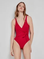 COSTUME DONNA INTERO GISELA TESSUTO A NIDO D'APE CON NODO SUL DAVANTI COLOR ROSSO