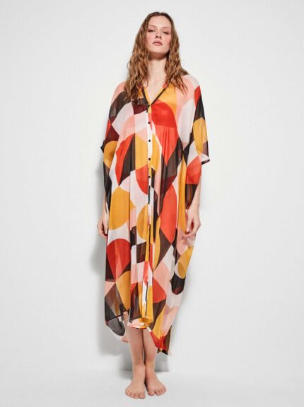 COPRICOSTUME DONNA GISELA CON BOTTONCINI DAVANTI IN TAGLIA UNICA CON FANTASIA SUPER COLORATA