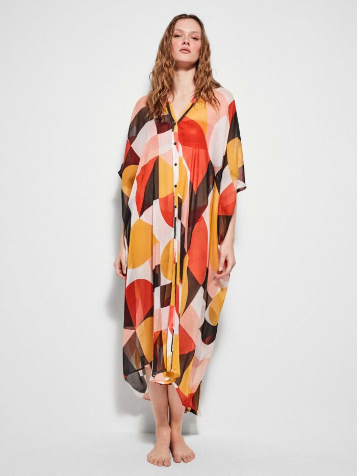 COPRICOSTUME DONNA GISELA CON BOTTONCINI DAVANTI IN TAGLIA UNICA CON FANTASIA SUPER COLORATA