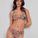 COSTUME DONNA A DUE PEZZI GISELA CON COPPE VUOTE CON FERRETTO E BRETELLA REGOLABILE. SLIP CLASSICO. FANTASIA SU BASE COLOR BRUCIATO