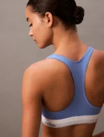 BRASSIERRE DONNA CALVIN KLEIN IN COTONE SENZA IMBOTTITURA AZZURRA CON ELASTICO LOGATO - immagine 2