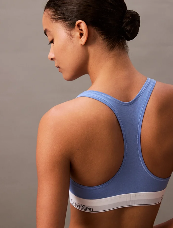 BRASSIERRE DONNA CALVIN KLEIN IN COTONE SENZA IMBOTTITURA AZZURRA CON ELASTICO LOGATO - immagine 2