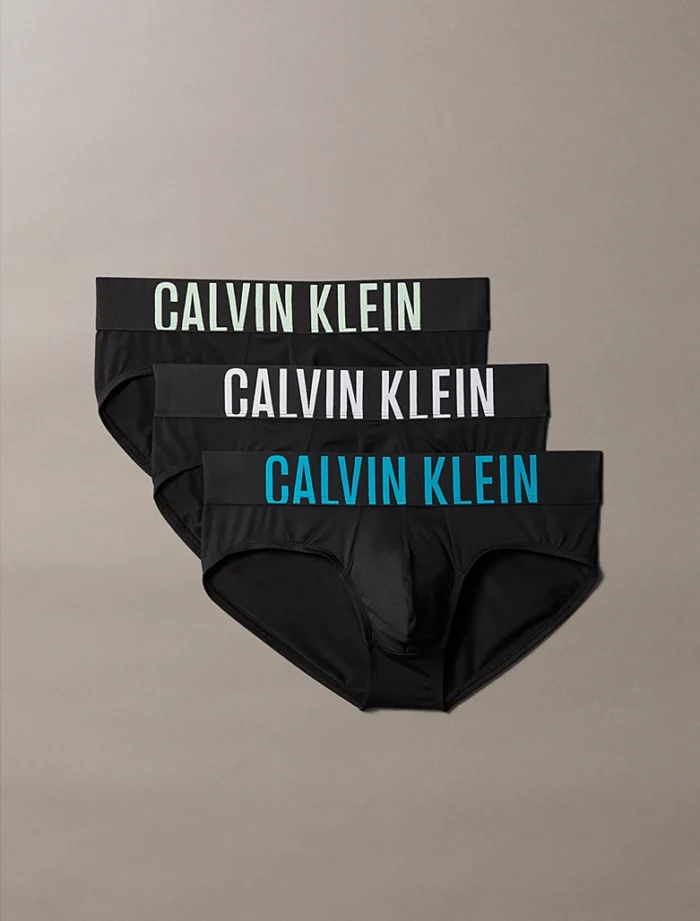 3 PACK SLIP UOMO CALVIN KLEIN IN MICROFIBRA NERA CON MEGALOGO COLORATO