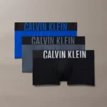 3 PACK BOXER CALVIN KLEIN IN MICROFIBRA UOMO NERO, GRIGIO E BLUO CON ELASTICO MEGALOGO COLORATO