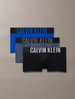 3 PACK BOXER CALVIN KLEIN IN MICROFIBRA UOMO NERO, GRIGIO E BLUO CON ELASTICO MEGALOGO COLORATO