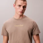 TSHIRT UOMO CALVIN KLEIN IN COTONE NEL COLOR GRIGIO/TORTRORA CON LOGO RICAMATO GIALLO