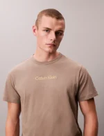 TSHIRT UOMO CALVIN KLEIN IN COTONE NEL COLOR GRIGIO/TORTRORA CON LOGO RICAMATO GIALLO