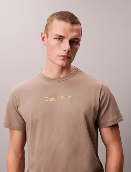 TSHIRT UOMO CALVIN KLEIN IN COTONE NEL COLOR GRIGIO/TORTRORA CON LOGO RICAMATO GIALLO
