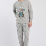 PIGIAMA UOMO HAPPY PEOPLE "HAPPY BEAR" IN CALDO COTONE GRIGIO CHIARO CON PANTALONE STAMPATO