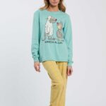 PIGIAMA DONNA HAPPY PEOPLE A GIROCOLLO IN CALDO COTONE CON MAGLIA CON STAMPA E PANTALONE GIALLO A SCACCHI