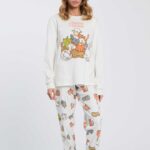 PIGIAMA DONNA HAPPY PEOPLE "SERATA GRATTINI" IN CALDO COTONE CON MAGLIA E PANTALONI STAMPATI