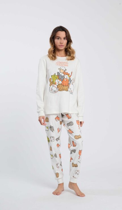 PIGIAMA DONNA HAPPY PEOPLE "SERATA GRATTINI" IN CALDO COTONE CON MAGLIA E PANTALONI STAMPATI