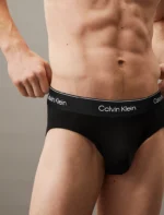 3 PACK SLIP UOMO CALVIN KLEIN IN COTONE NERO CON ELASTICO TONO SU TONO LOGATO - immagine 3